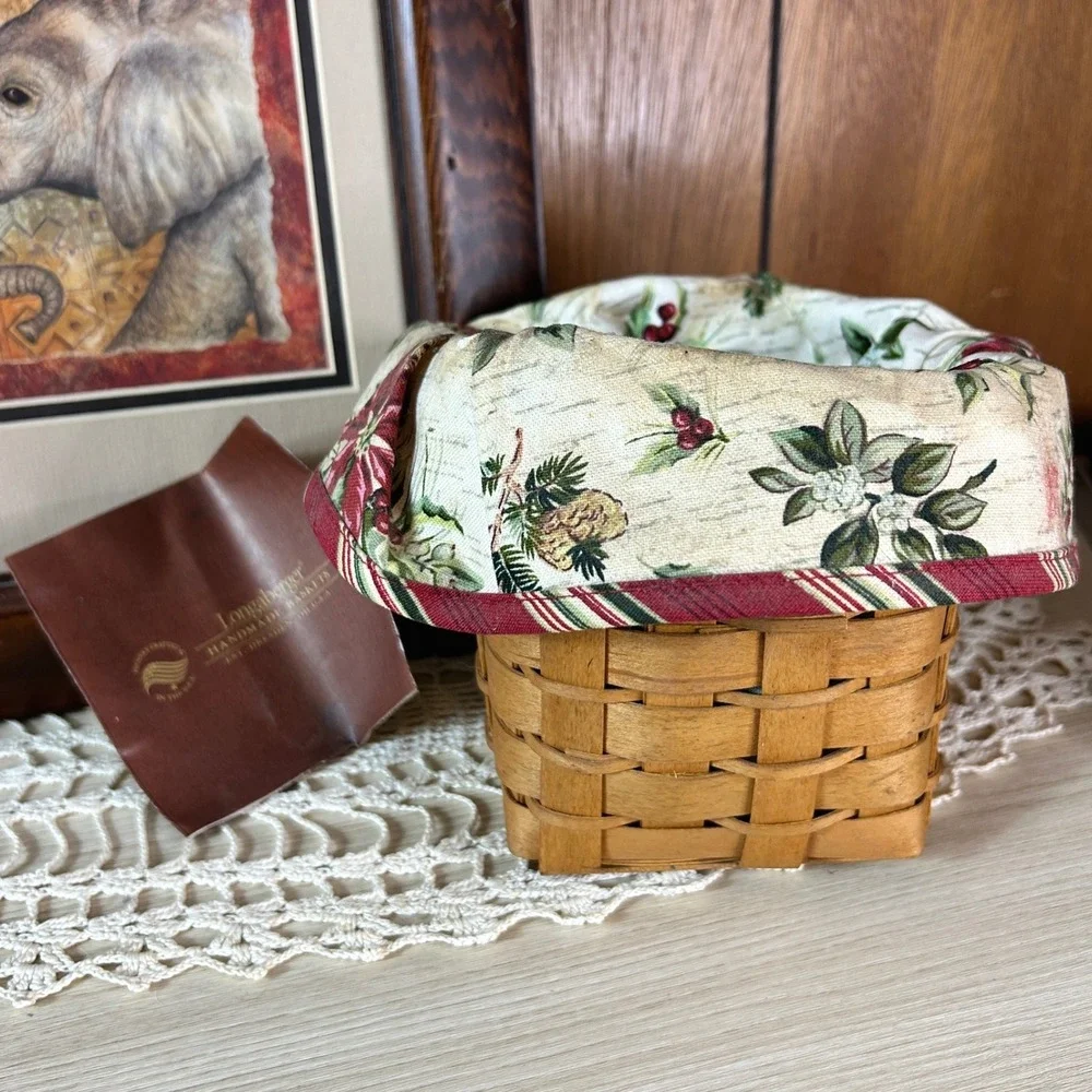 Vintage Longaberger‎ Christmas Woven Basket Liner Fabric Poinsettia Pine Cones